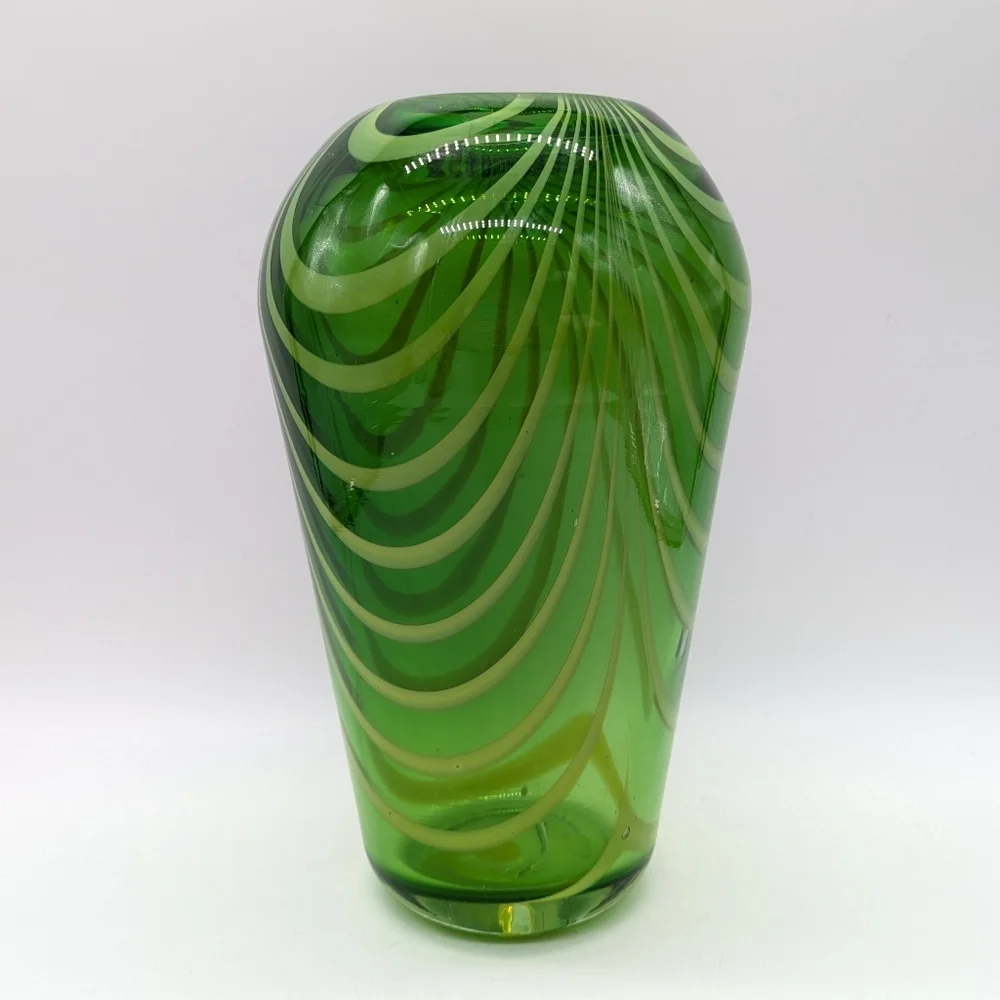 Green Glass Striped Accent Vase